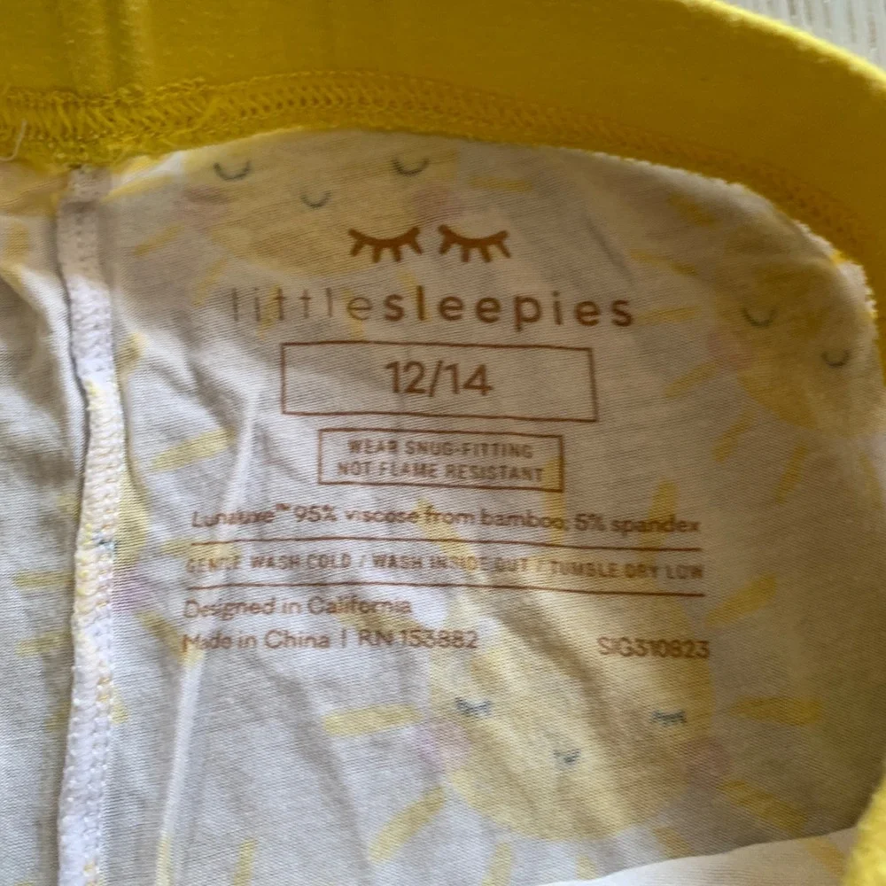 Little Sleepies Sun Pajama Set Lunaluxe Bamboo Yellow White Kids 12/14 Shortie